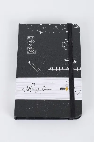 Siyah 9x14 Cm Desenli Lastikli Bloknot Defter-Notebook 392570