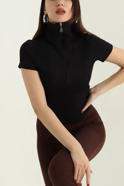 Siyah Açma Yaka Fitilli Bluz 336500