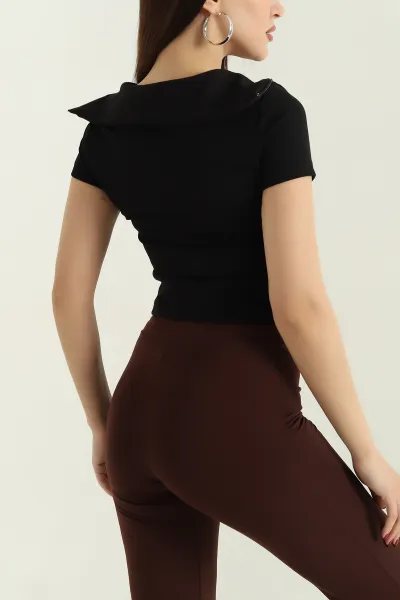 Siyah Açma Yaka Fitilli Bluz 336500