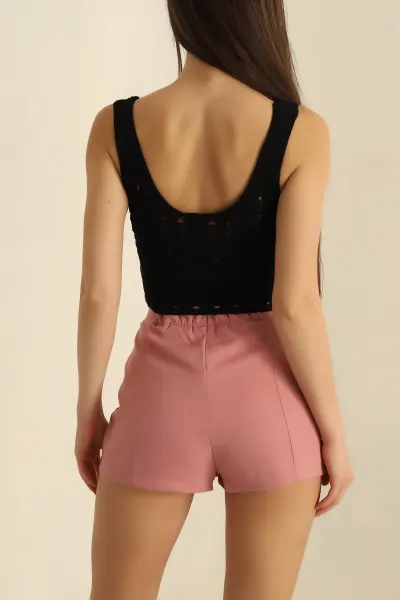 Siyah Ajurlu Crop Triko Bluz 271043