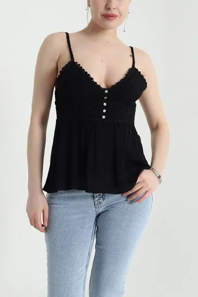 Siyah Ajurlu İp Askılı Kadın Bluz 456227