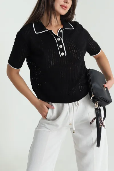 Siyah Ajurlu Polo Yaka Triko 477701