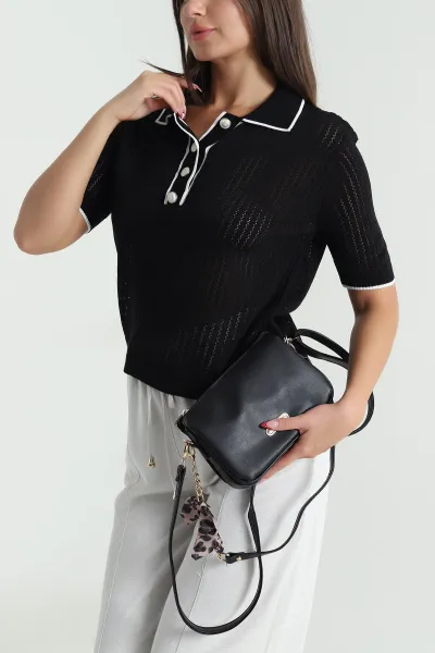 Siyah Ajurlu Polo Yaka Triko 477701
