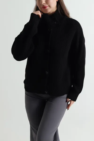 Siyah Akrilik Düğmeli Kadın Hırka 499565