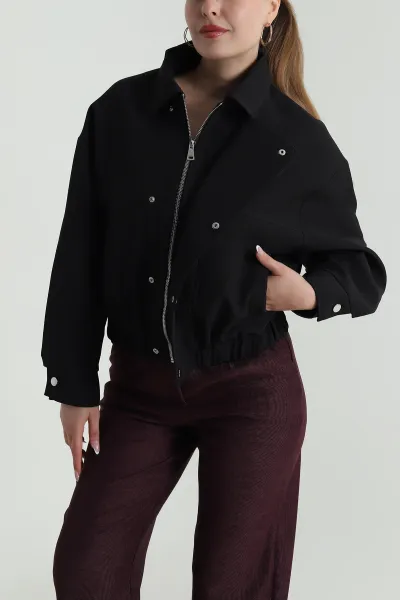 Siyah Aller Detay Dabıl Kadın Bomber Mont 485894