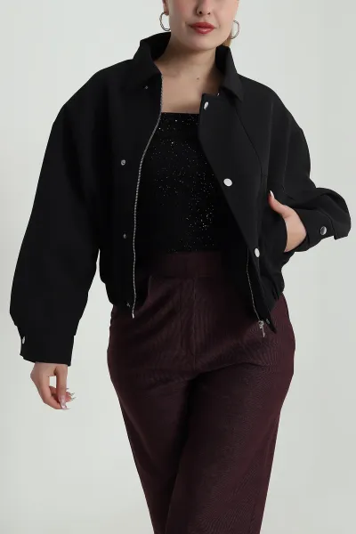 Siyah Aller Detay Dabıl Kadın Bomber Mont 485894