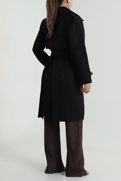 Siyah Aller Detay Kadın Gabardin Trençkot 485780