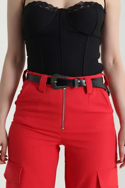 Siyah Antik Toka Detaylı Kadın Kemer 470492