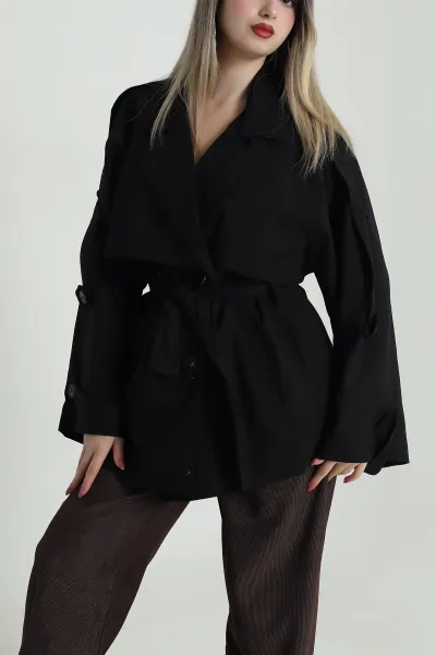 Siyah Apolet Detay Oversize Bezayağı Kadın Trenç 485778