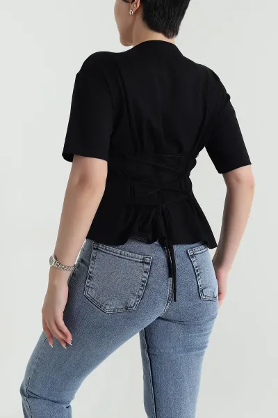 Siyah Arkası Bağcıklı Oysho Kadın Bluz 466895