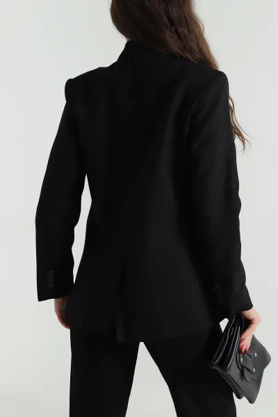 Siyah Asimetrik Kruvaze Bezayağı Kadın Blazer Ceket 497646