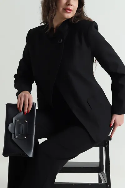 Siyah Asimetrik Kruvaze Bezayağı Kadın Blazer Ceket 497646