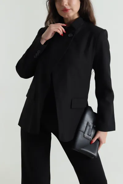 Siyah Asimetrik Kruvaze Bezayağı Kadın Blazer Ceket 497646