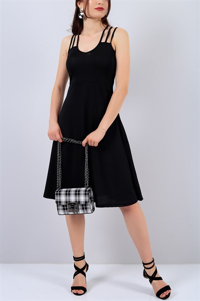 Siyah Askı Detaylı Bayan V Yaka Elbise 14911B