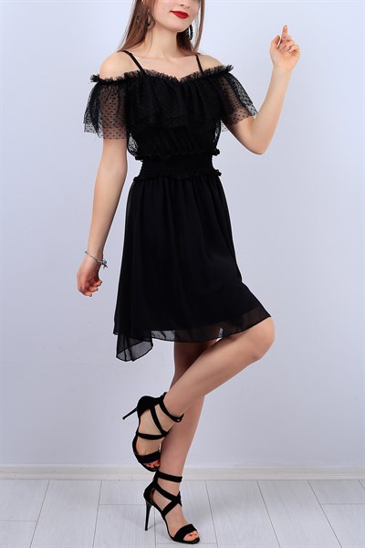 Siyah Askılı Bayan Şifon Elbise 11564B