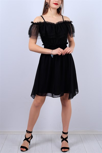 Siyah Askılı Bayan Şifon Elbise 11564B