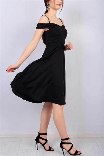 Siyah Askılı Yaka Detay Bayan Elbise 14598B