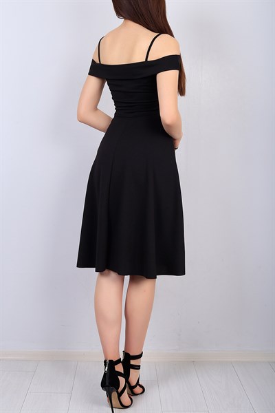 Siyah Askılı Yaka Detay Bayan Elbise 14598B
