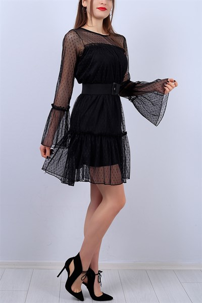 Siyah Astarlı Bayan Tül Elbise 11689B