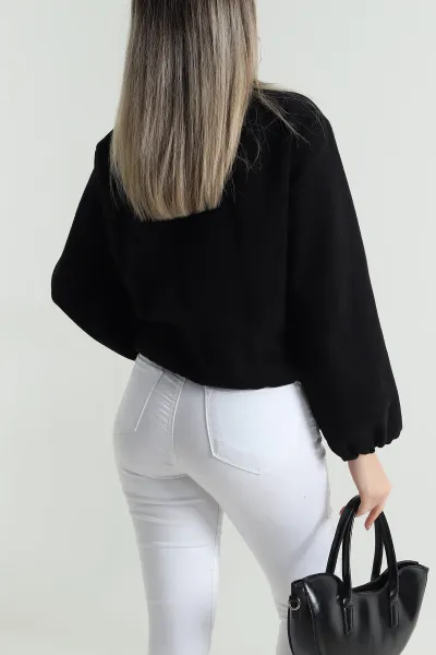 Siyah Astarlı Beli Lastikli Kaşe Mont 489376
