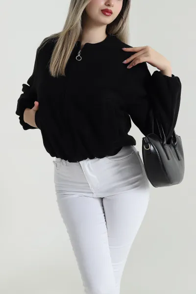Siyah Astarlı Beli Lastikli Kaşe Mont 489376