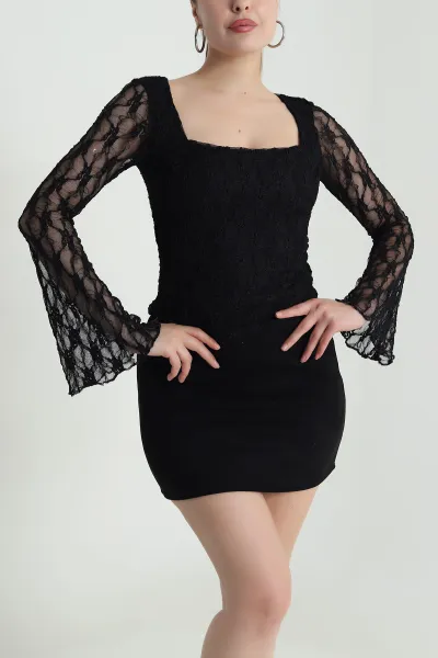Siyah Astarlı Dantel Kadın Bluz 484517