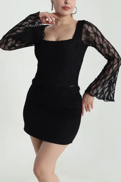 Siyah Astarlı Dantel Kadın Bluz 484517