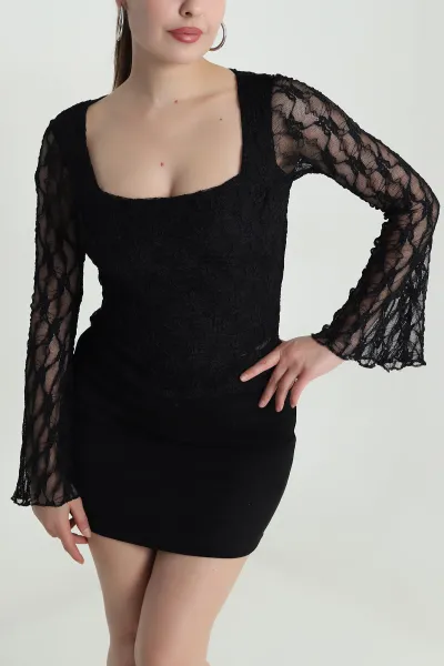 Siyah Astarlı Dantel Kadın Bluz 484517