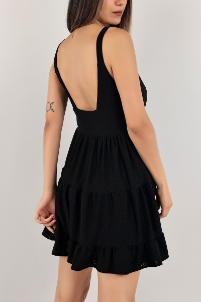 Siyah Astarlı Fisto Tasarım Kolsuz Elbise 122940