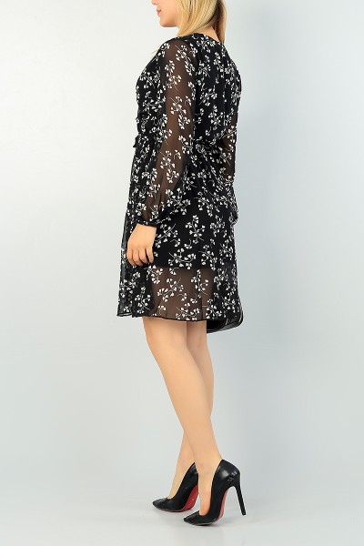 Siyah Astarlı Kemerli Şifon Elbise 71404