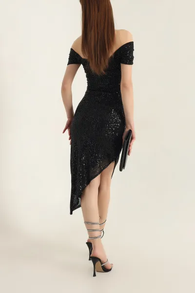 Siyah Astarlı Pul Payet Elbise 337248