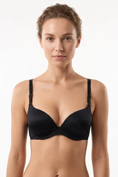 Siyah B Cup Parlak Kumaş Tırtıklı Kadın Sütyen 480367