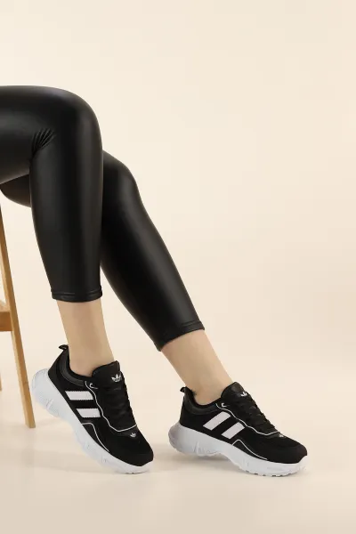 Siyah Bağcıklı Fileli Yüksek Taban Kadın Spor Ayakkabı 337548