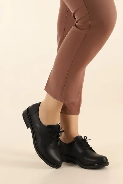Siyah Bağcıklı Kadın Loafer Ayakkabı 307594