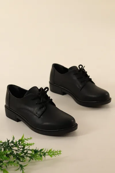 Siyah Bağcıklı Kadın Loafer Ayakkabı 307594