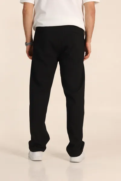 Siyah Baggy Bel Arkası Lastikli Gofre Kumaş Erkek Pantolon 349731