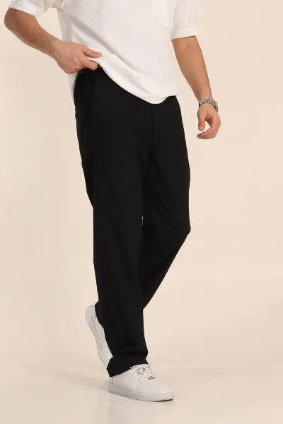 Siyah Baggy Bel Arkası Lastikli Gofre Kumaş Erkek Pantolon 349731