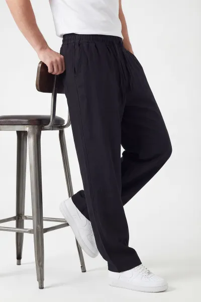 Siyah Baggy Belden Bağlamalı Erkek Pantolon 447028
