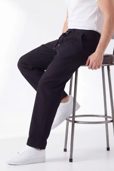 Siyah Baggy Belden Bağlamalı Erkek Pantolon 453151