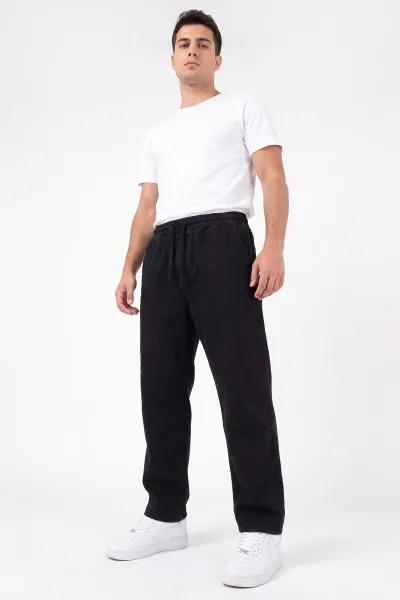 Siyah Baggy Belden Bağlamalı Erkek Pantolon 491806