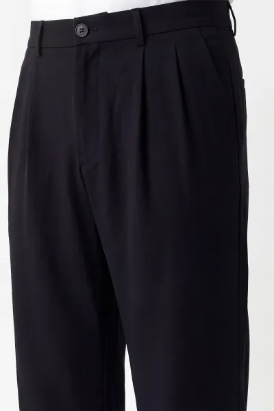 Siyah Baggy Çift Pile Detaylı Bel Arkası Lastikli Erkek Kumaş Pantolon 449745