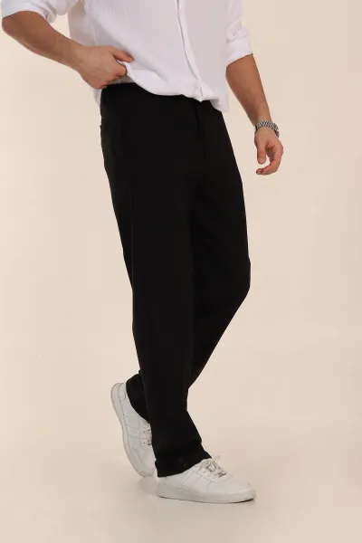 Siyah Baggy Double Kumaş Bel Lastikli Erkek Pantolon 351858