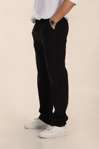 Siyah Baggy Double Kumaş Bel Lastikli Erkek Pantolon 351858