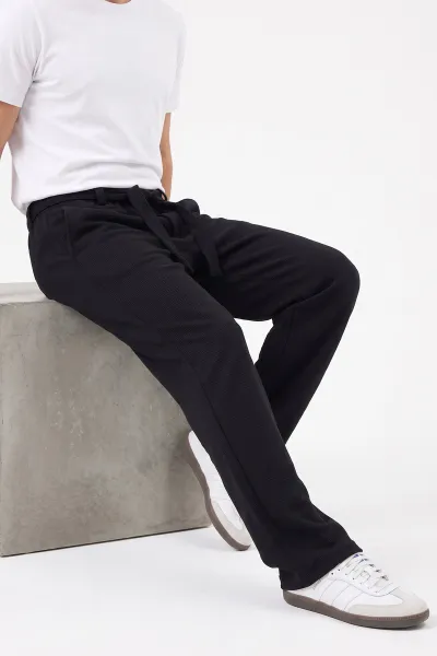 Siyah Baggy Örme Kumaş Yeni Sezon Erkek Pantolon 493273