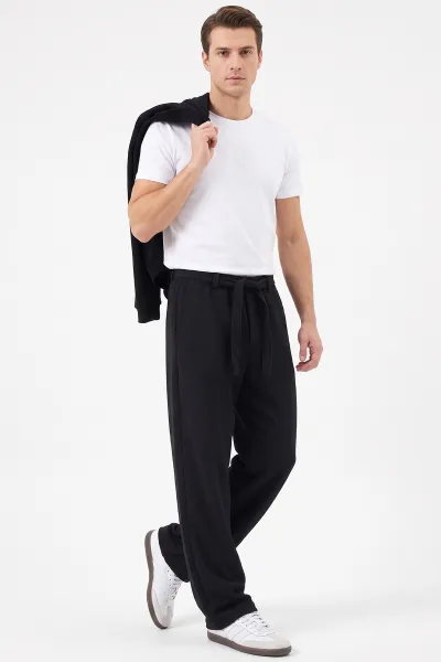Siyah Baggy Örme Kumaş Yeni Sezon Erkek Pantolon 493273