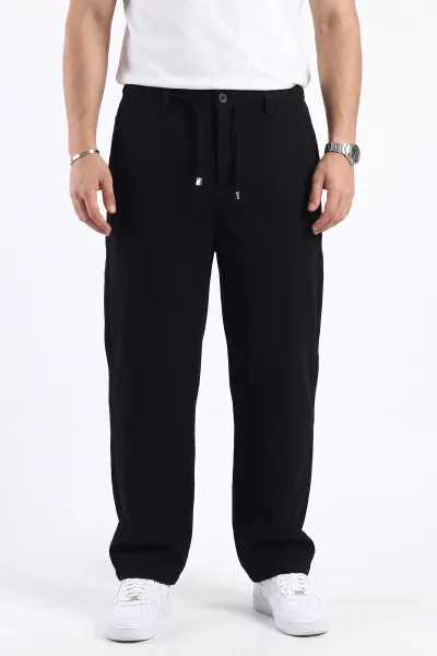 Siyah Baggy Yeni Sezon Belden Bağlamalı Erkek Pantolon 498407