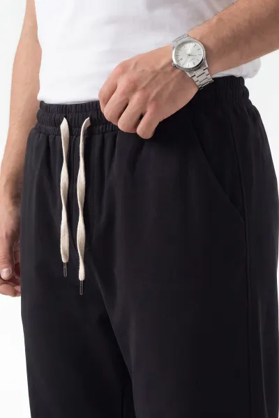 Siyah Baggy Yıkamalı Belden Bağlamalı Erkek Pantolon 450167