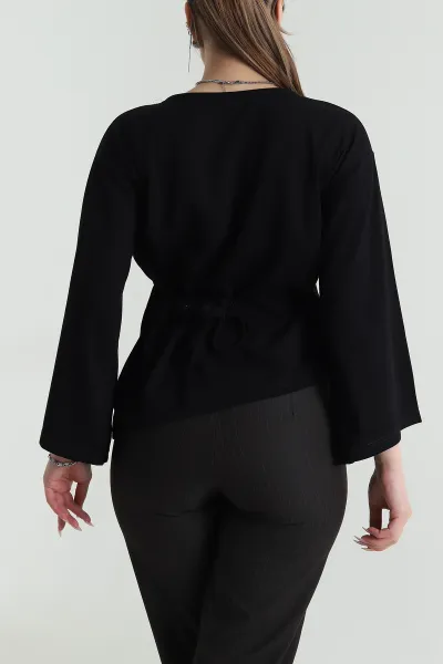 Siyah Bağlamalı Asimetrik Kesim Modal Kadın Bluz 491345