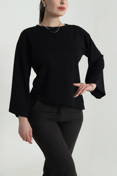 Siyah Bağlamalı Asimetrik Kesim Modal Kadın Bluz 491345