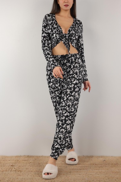 Siyah Bağlamalı Bayan Pijama Takımı 153898